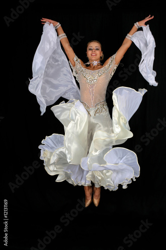 fly in dance in classical blue-white dress