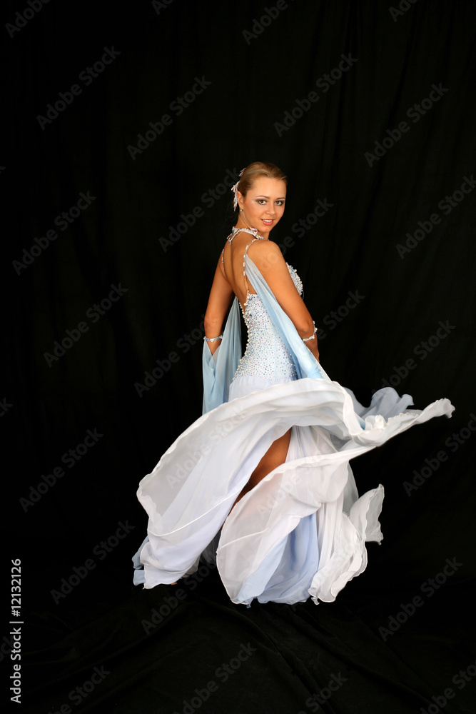 dancer in classical blue-white dress dancer in classical blue-white dress