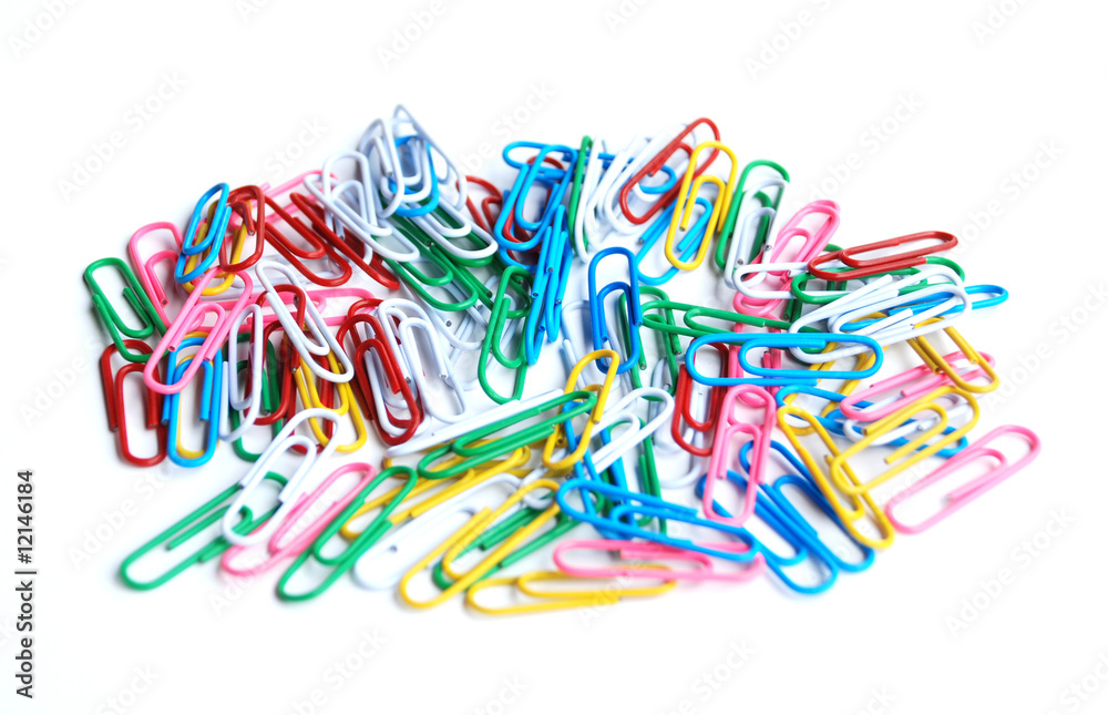 Multicolored paper clips isolated on white background Multicolored paper clips isolated on white background