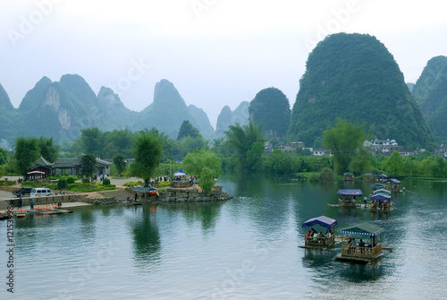 Bamboo raft at the Ulong river near Yangshuo #12153998