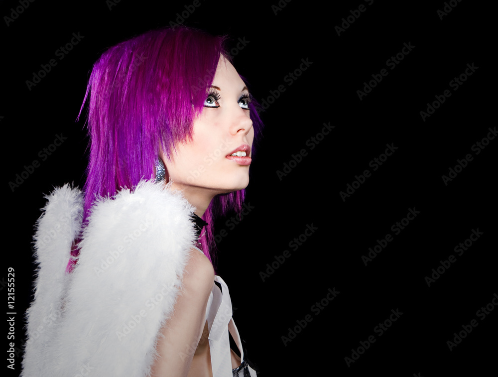 Purple Haired Girl with Angel Wings Purple Haired Girl with Angel Wings