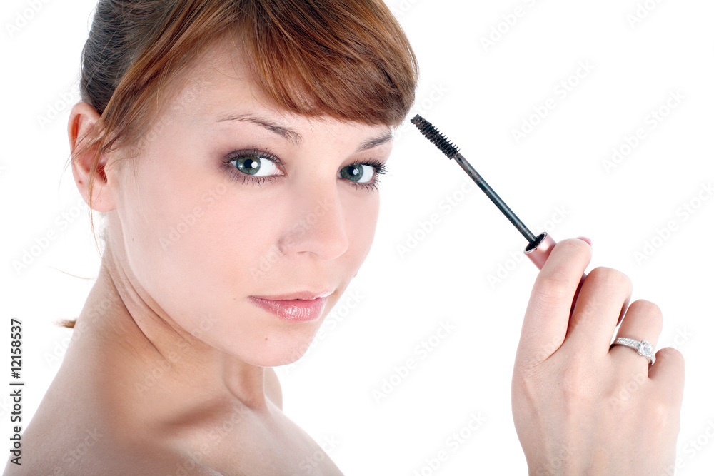 20s girl liquid mascara isolated on white 20s girl liquid mascara isolated on white