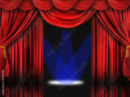 Red Theater Stage With Blue Spot Lights