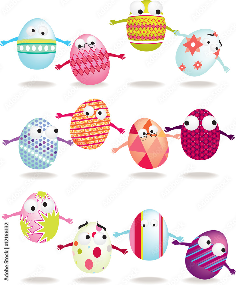 Easter egg cartoon icon set