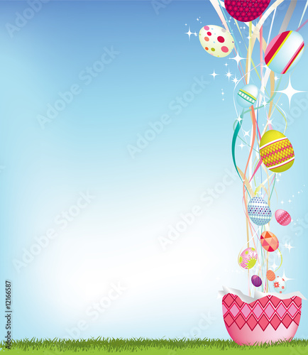 Easter egg and streamer background