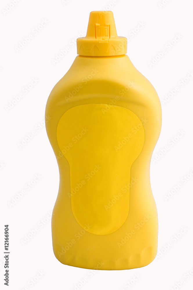 Yellow mustand bottle with clipping path isolated on white