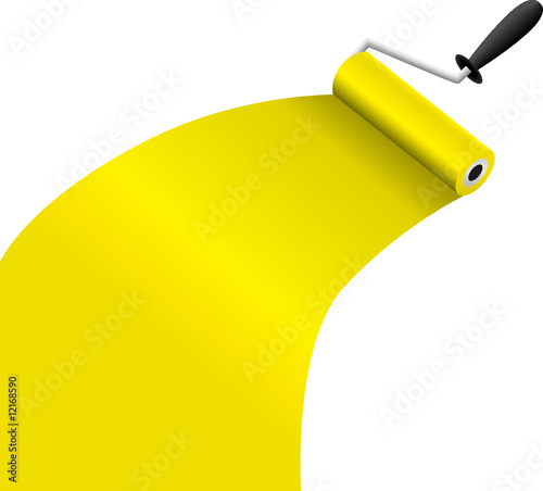 roller brush with yellow paint vector illustration