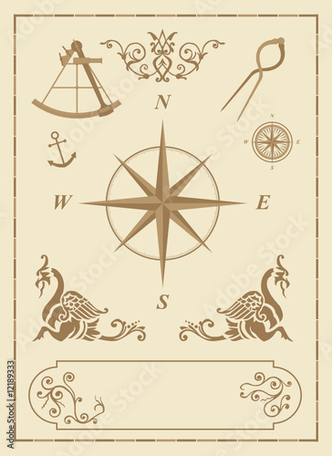 set of old nautical symbols and  design elements