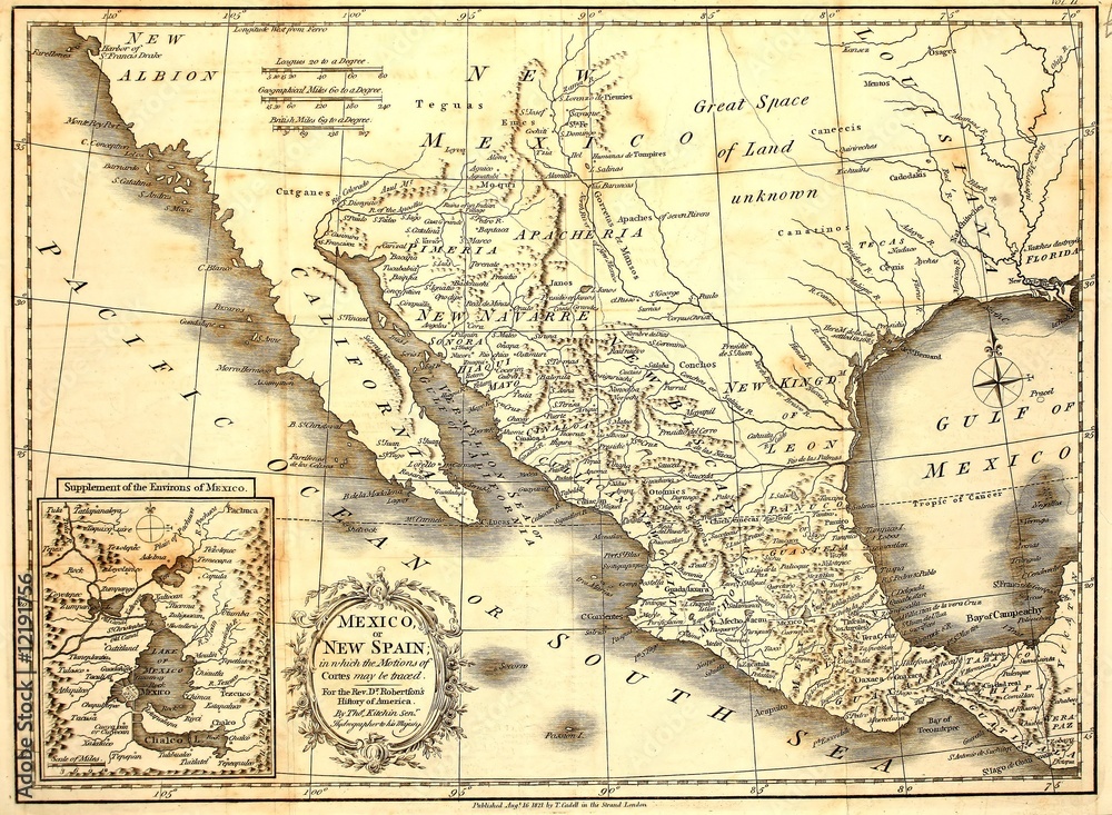 Early map of Mexico, printed in London, 1821.