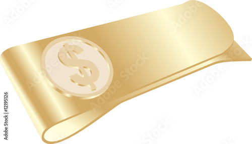 isolated golden money clip with dollar symbol