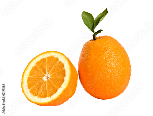 Orange and its section isolated on white background
