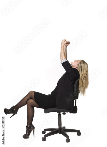 woman looking happy in a office chair