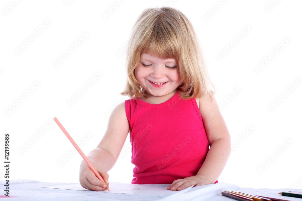 girl draw a picture isolated on white girl draw a picture isolated on white