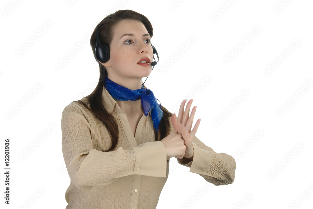 Young pretty girl speaking with headset. Young pretty girl speaking with headset.