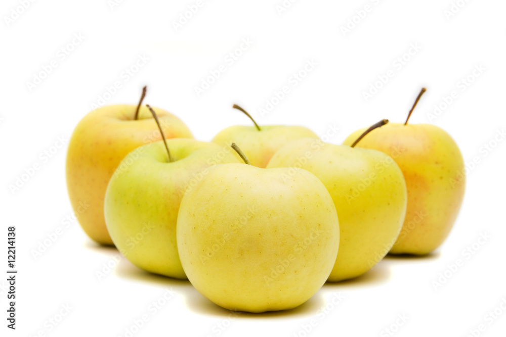lots of yellow apples isolated on white