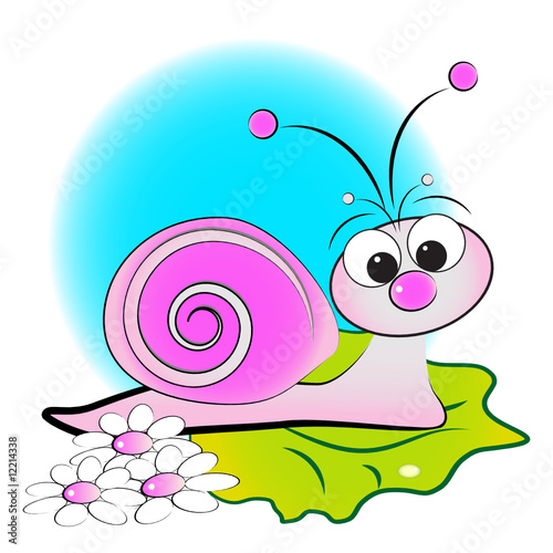 Snail, flowers and green leaf - Kid Illustration