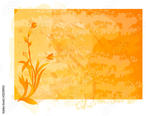 Vector illustration, orange background with floral motives