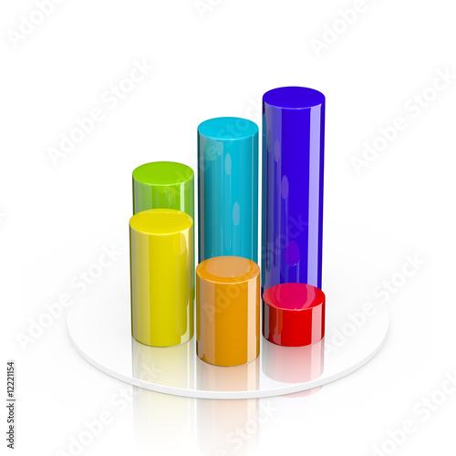 Colorful 3d cylindrical bar graph isolated on white