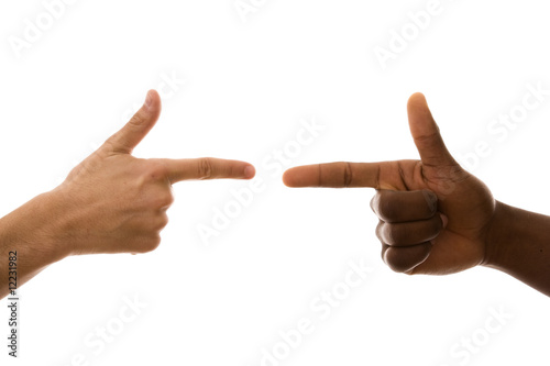 multiracial hands pointing