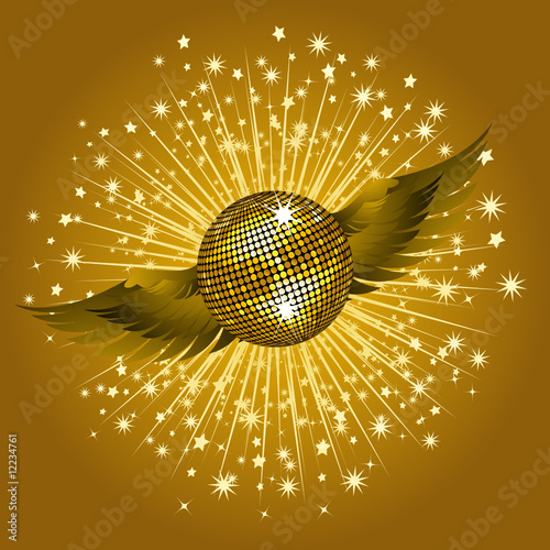 gold disco ball and wings