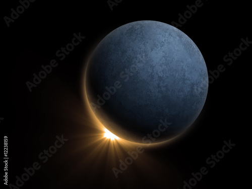 Computer generated image of a planet eclipsing a star.