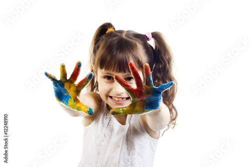 beautiful girl playing with colors