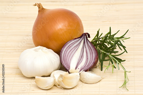 garlic, onion and rosemary