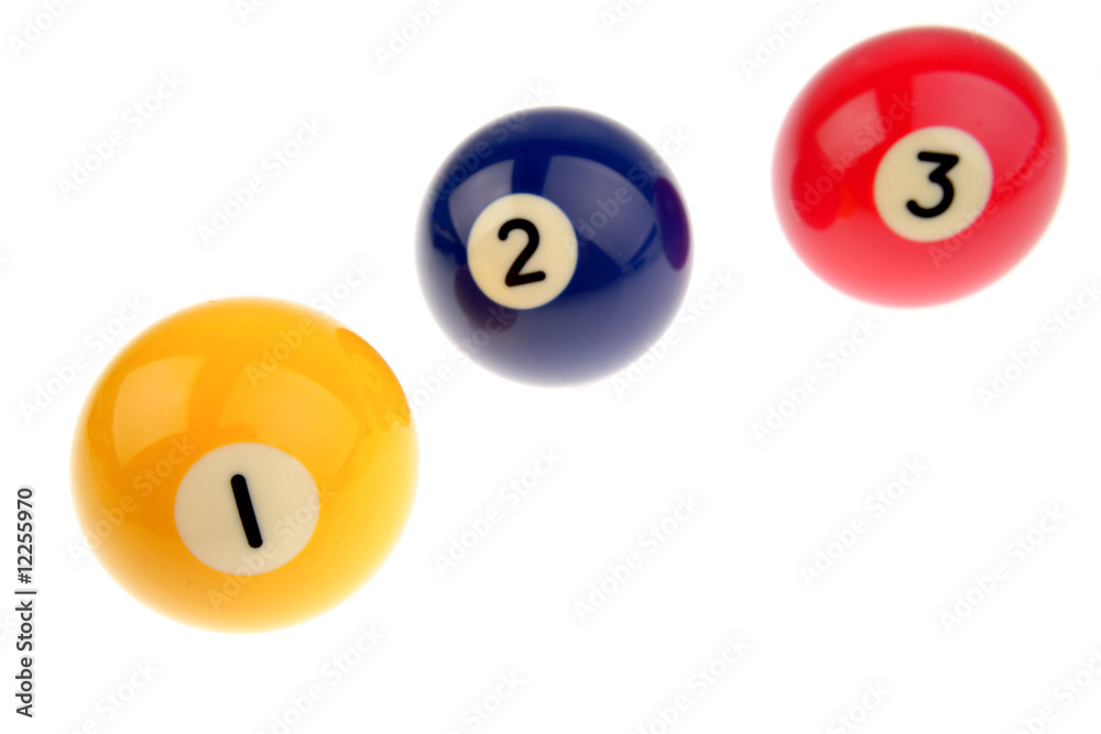 Three pool balls isolated on white