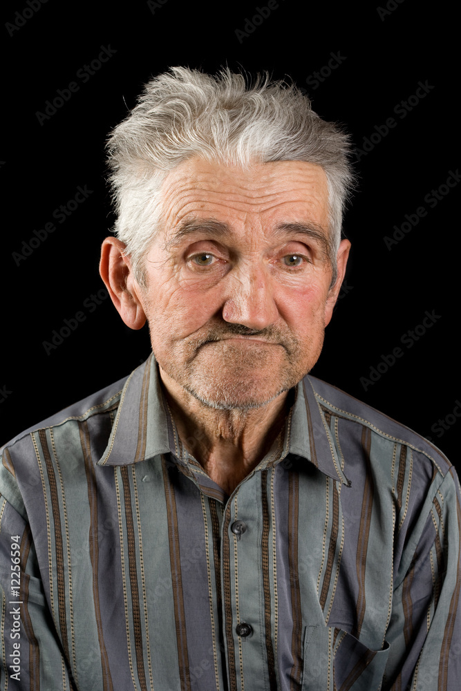 Old man on black background