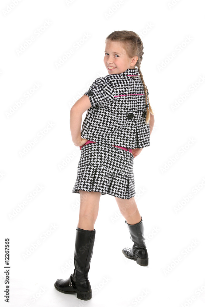 cute young girl in tall black boots and stylish outfit Stock Photo | Adobe  Stock