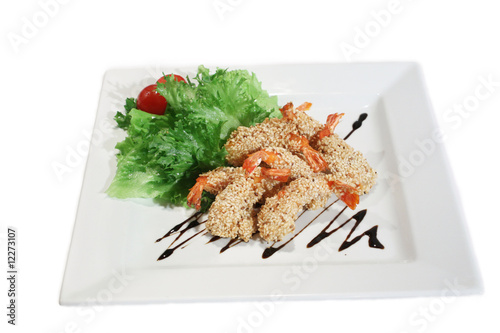 Grilled shrimp with sesame seeds photo