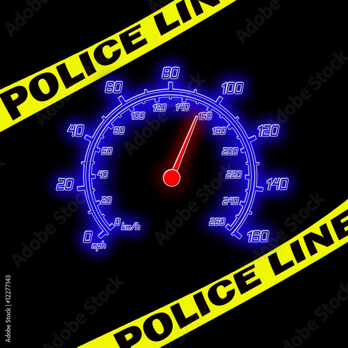 police line and speedometer on the black