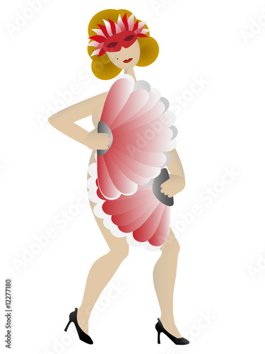 Female fan dancer isolated on white