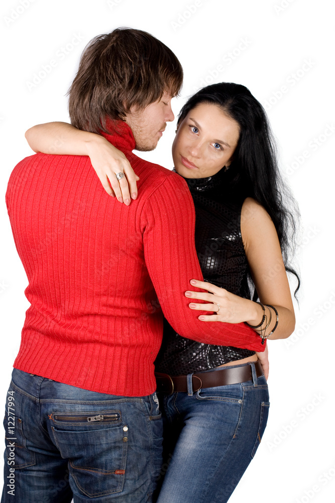Couple in love smiling. Over white background Couple in love smiling. Over white background