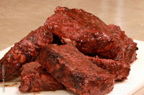 Canvas Print boneless barbecue ribs on cutting board
