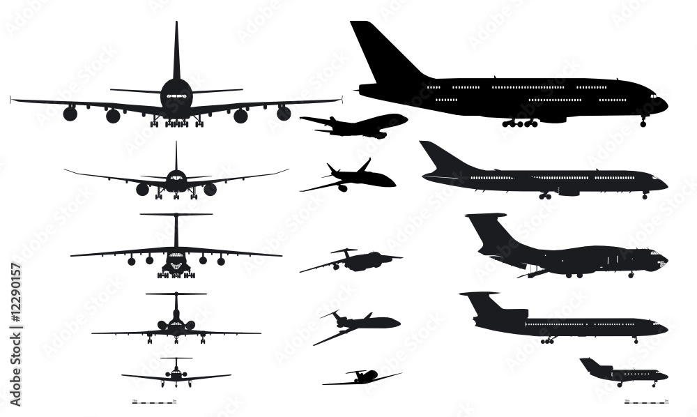 Vector airplanes silhouettes set - obrazy, fototapety, plakaty 