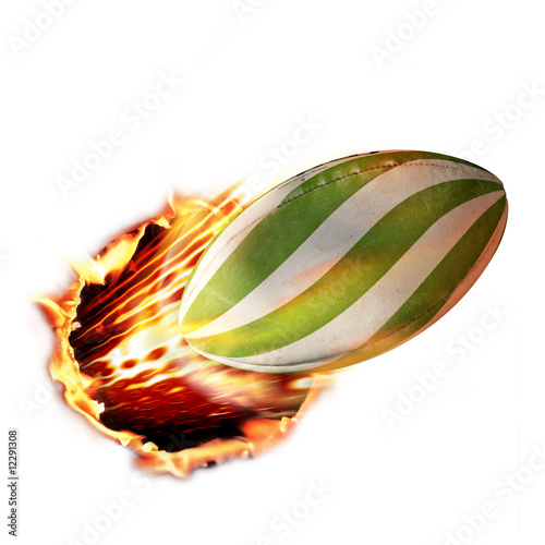 Rugby ball flames photo