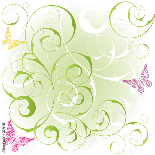 Green background with elegance plant with swirls