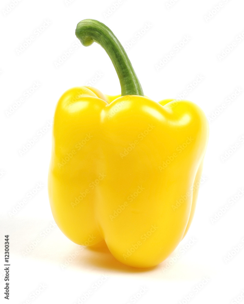 Yellow bellpepper with green stem isolated on white background. Yellow bellpepper with green stem isolated on white background.
