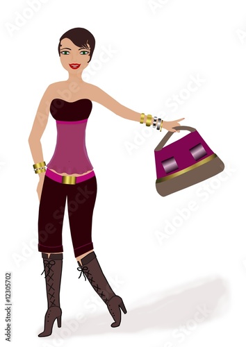 jeune femme brune avec un sac à main