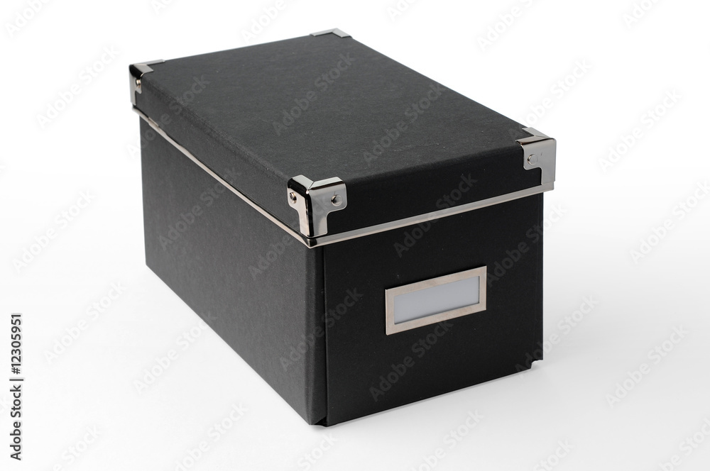View of a Grey cardboard storage box with clipping path View of a Grey cardboard storage box with clipping path