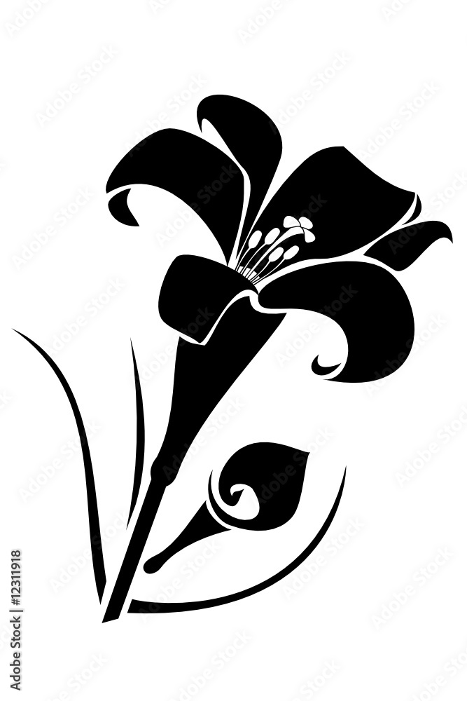 A black tribal lilly flower tattoo - obrazy, fototapety, plakaty 