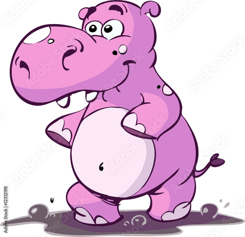 Fototapeta Naklejka Na Ścianę i Meble -  Cute pink hippo