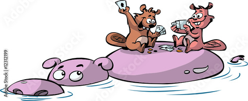 beavers playing poker