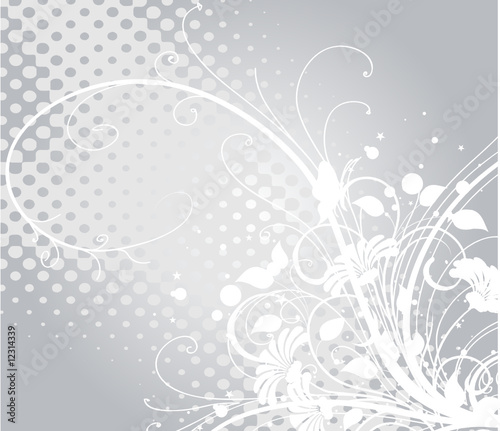 floral grise argent et arabesques blanches