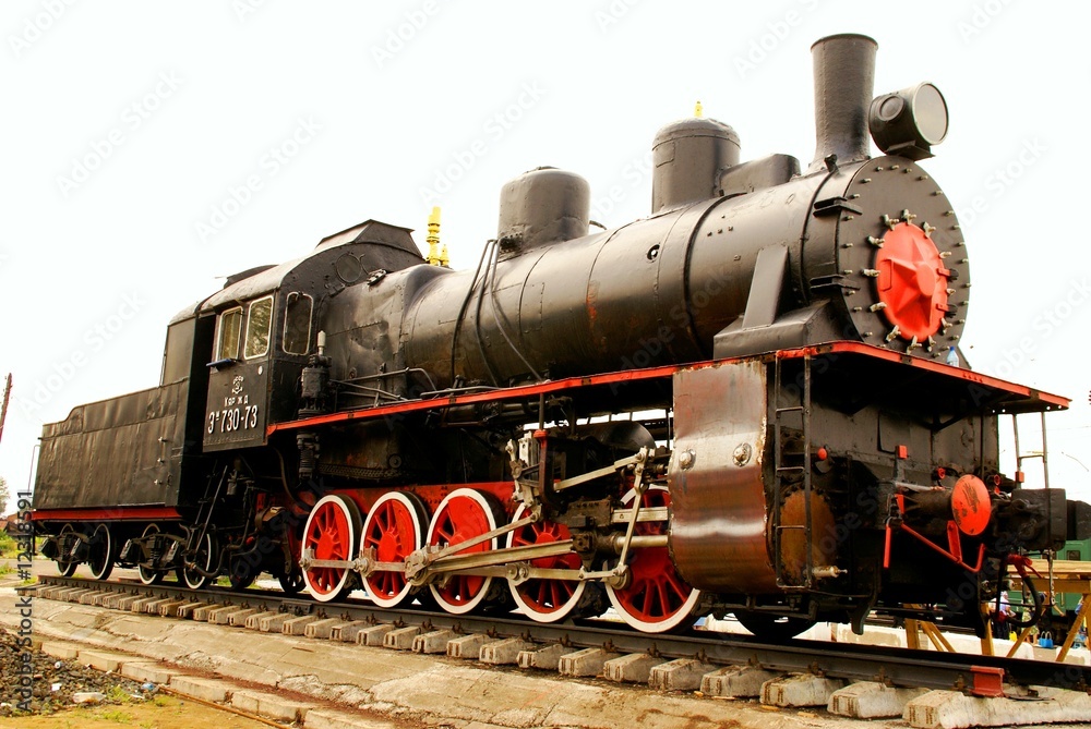 Steam locomotive standing like monument