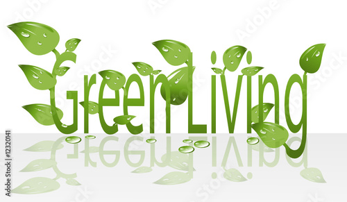 Green Living  logo with reflection