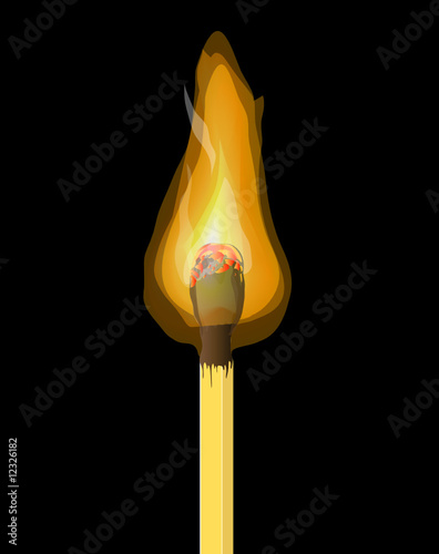 Burning match stick on black