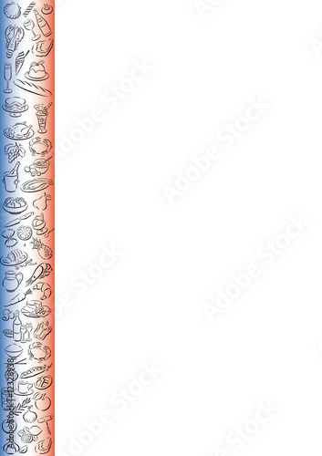 background with border in the french colors and food symbols