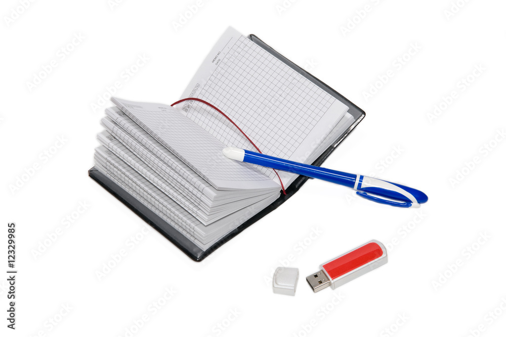 Notebook, pen and USB flash drive Notebook, pen and USB flash drive